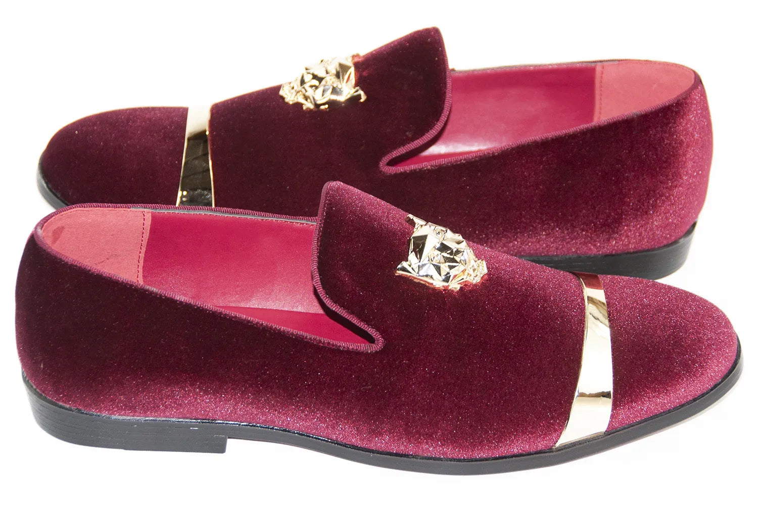 Burgundy Lionhead Velvet Loafer