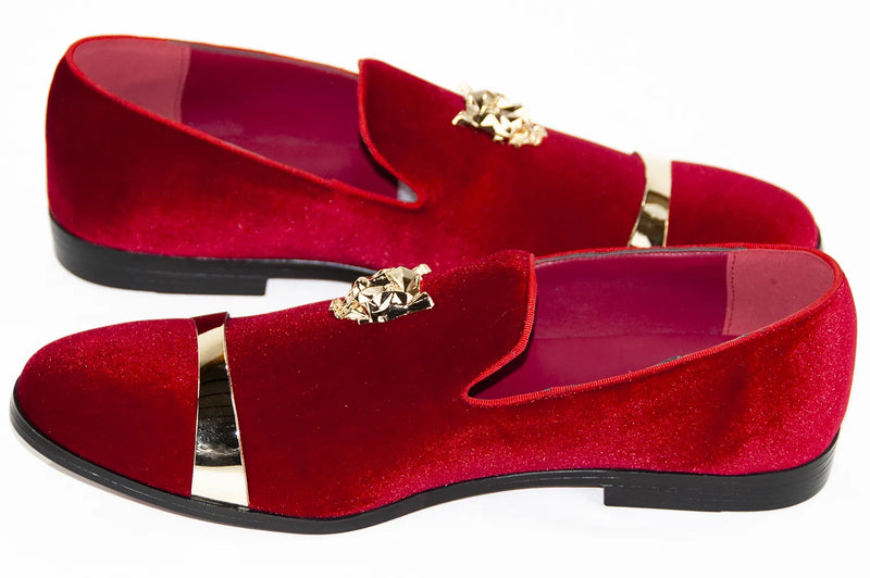 Red Lionhead Velvet Loafer