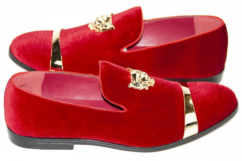 Red Lionhead Velvet Loafer