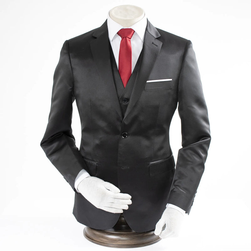 Black Satin 3-Piece Tailored-Fit Suit