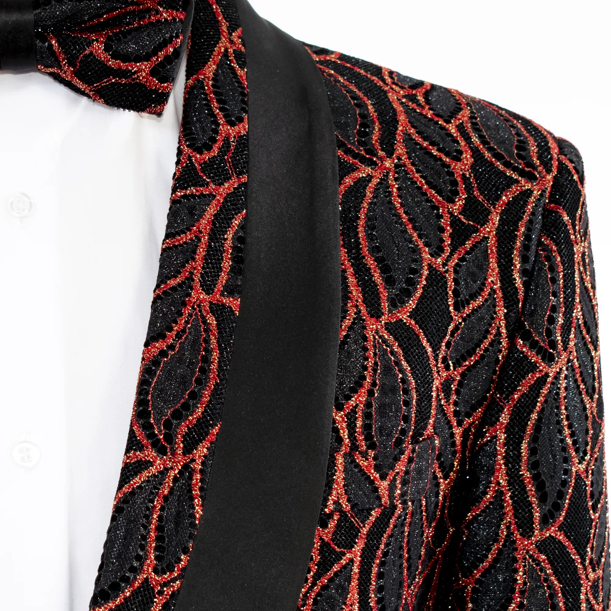 Black and Red Leaf Patterned Dinner Jacket