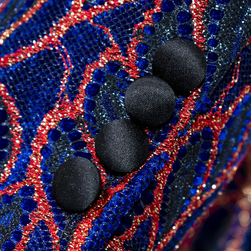 Blue and Red Leaf Patterned Dinner Jacket