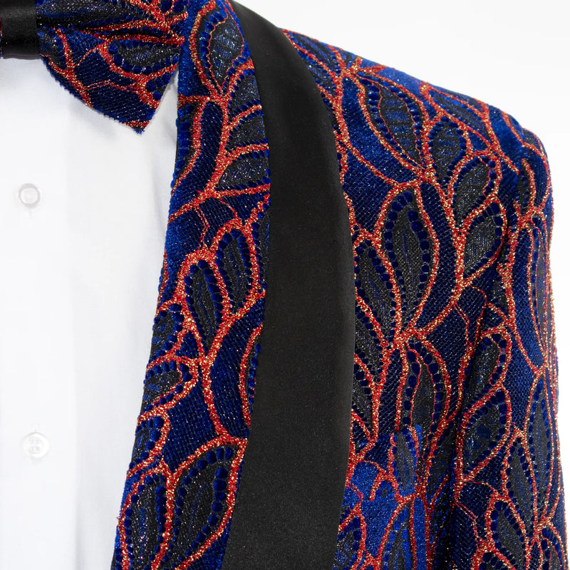 Blue and Red Leaf Patterned Dinner Jacket