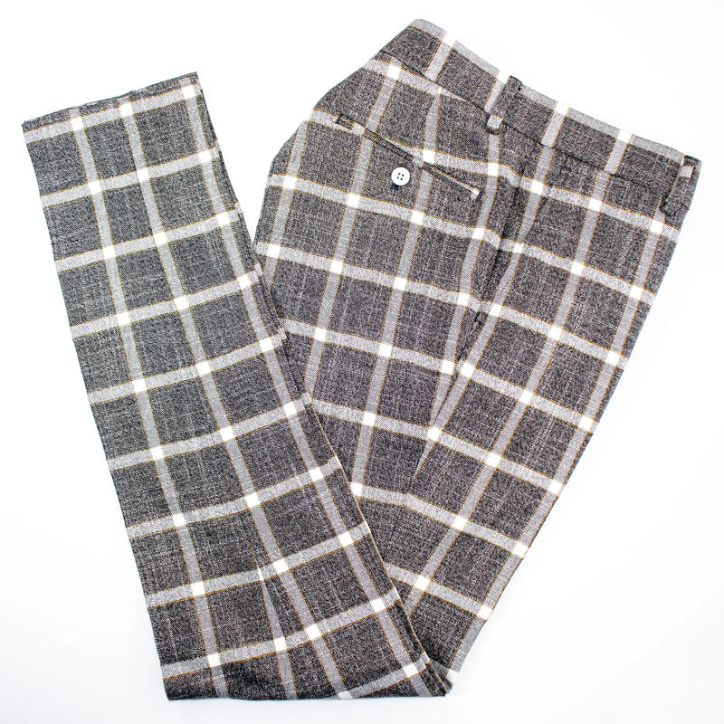 Men's Black And White Plaid Slim-Fit Dress Pants