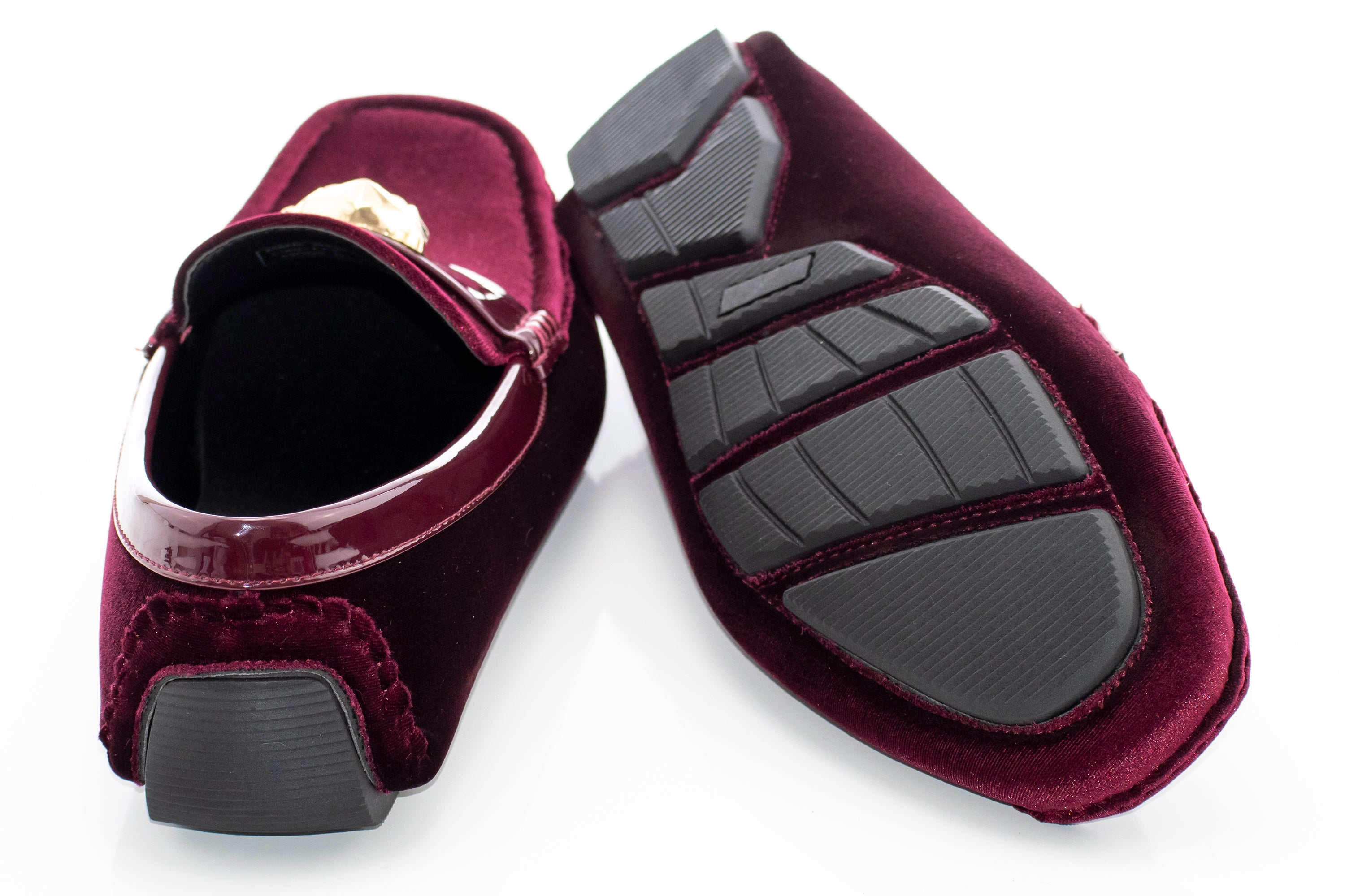 Burgundy Velvet Driver Loafer with Gold Lion Medallion