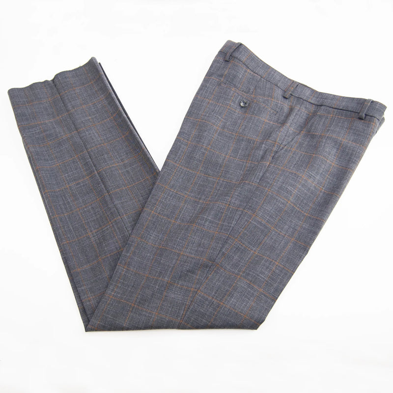 Gray Plaid 2-Piece Slim-Fit Designer Wool Suit