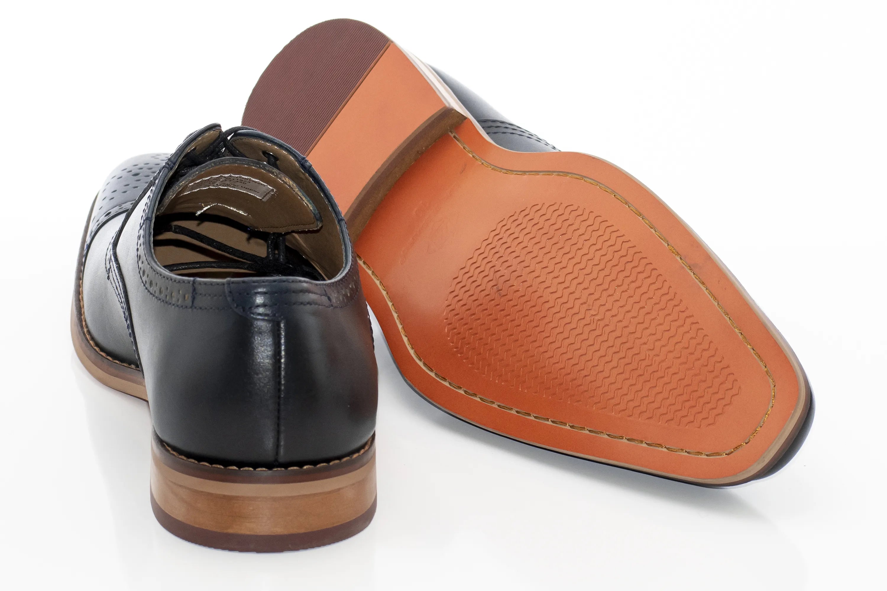 Navy Medallion And Cap-Toe Oxford Lace-Up