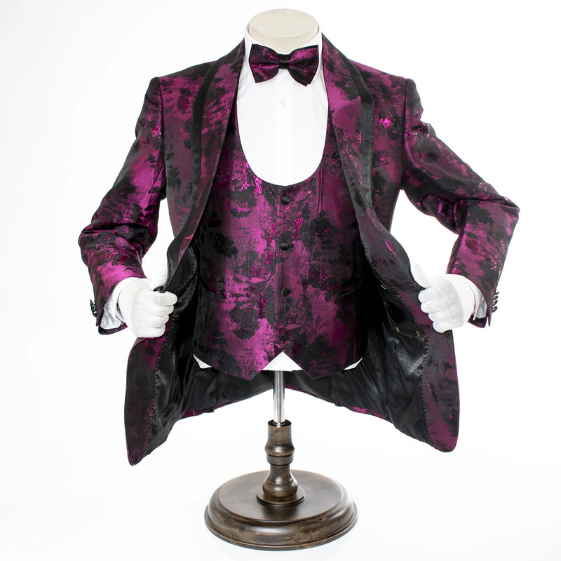 Fuchsia Fancy Woven 3-Piece Slim-Fit Tuxedo