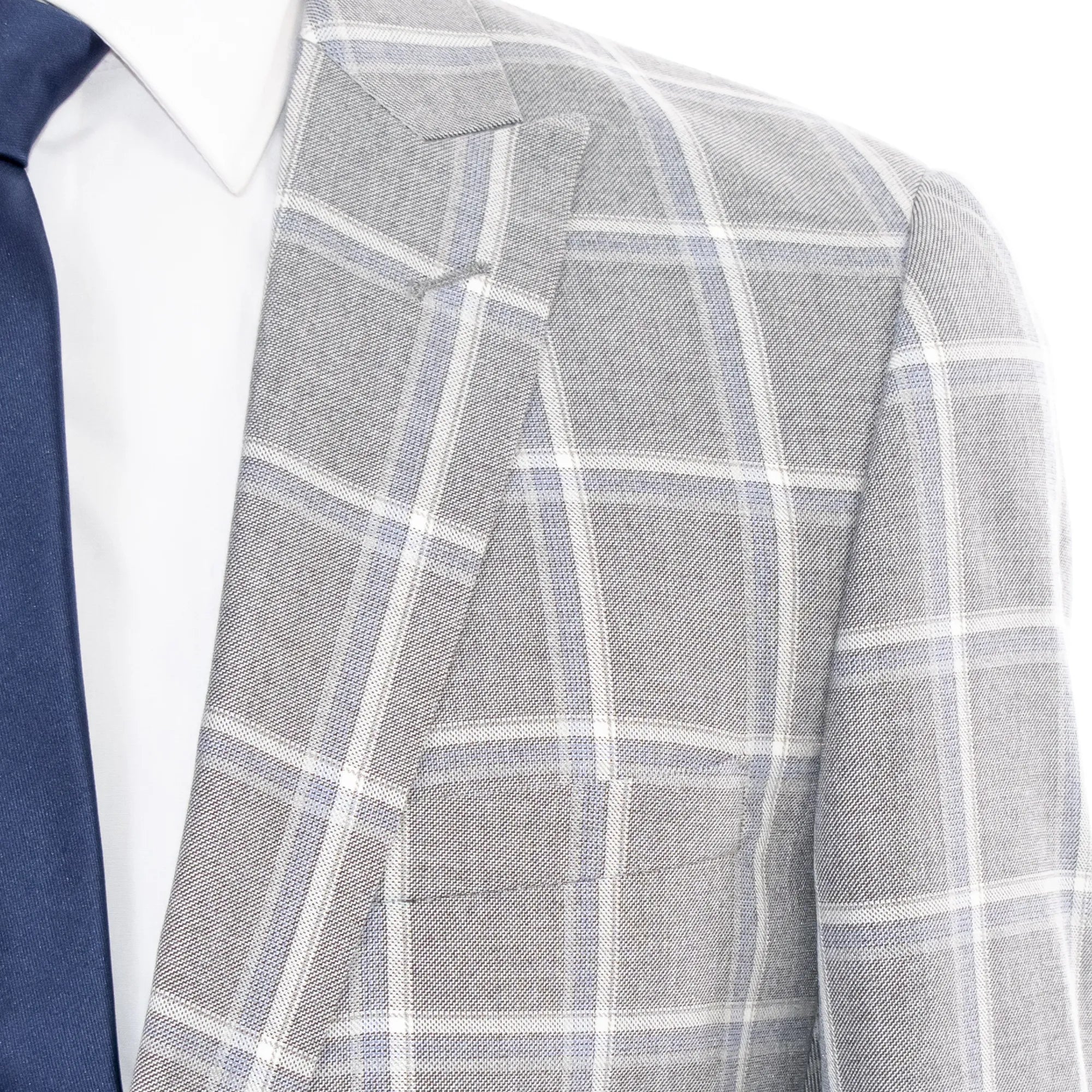 Light Gray And Light Blue Plaid Slim-Fit 3-Piece Suit