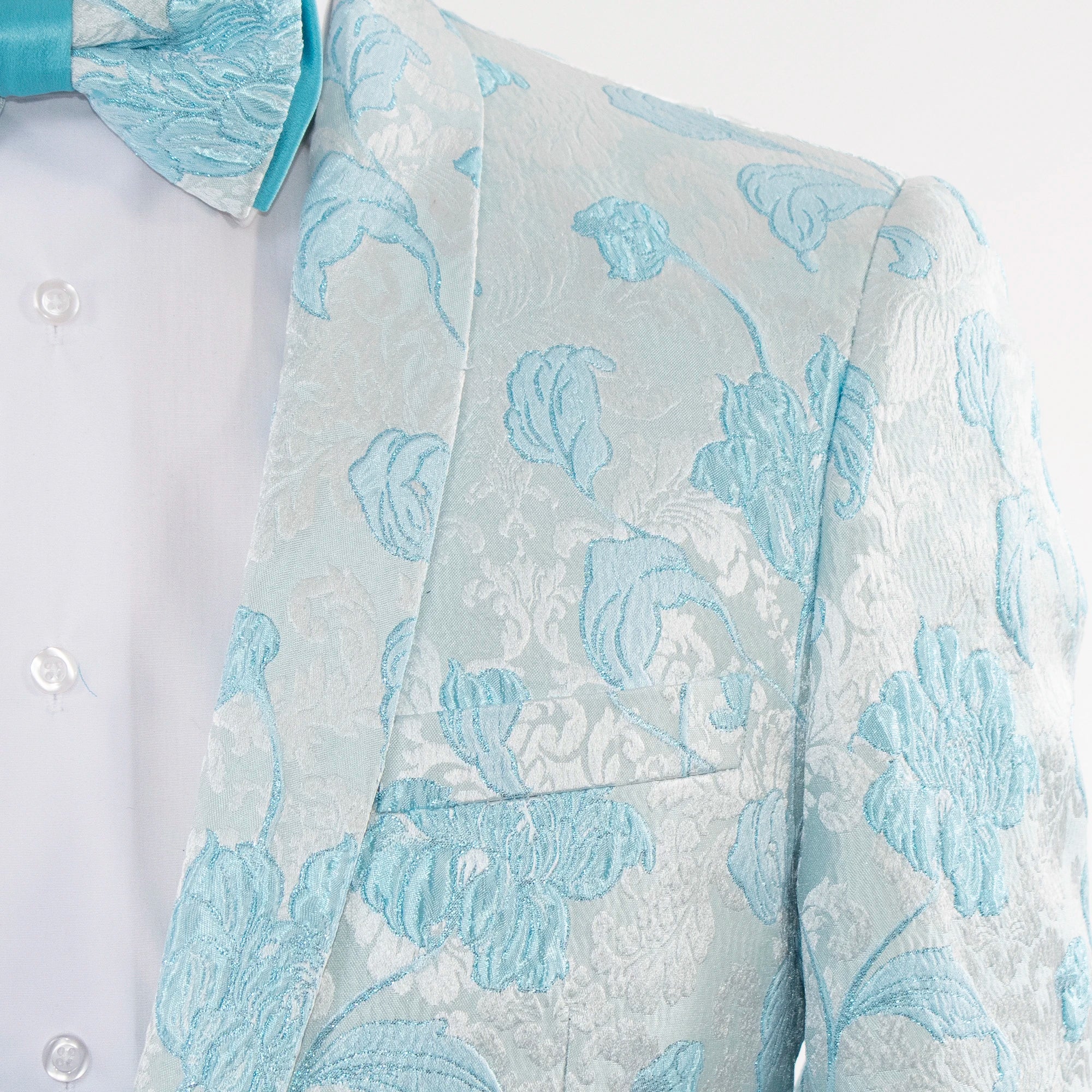 Men's Sky Blue Floral Motif 3-Piece Slim-Fit Suit
