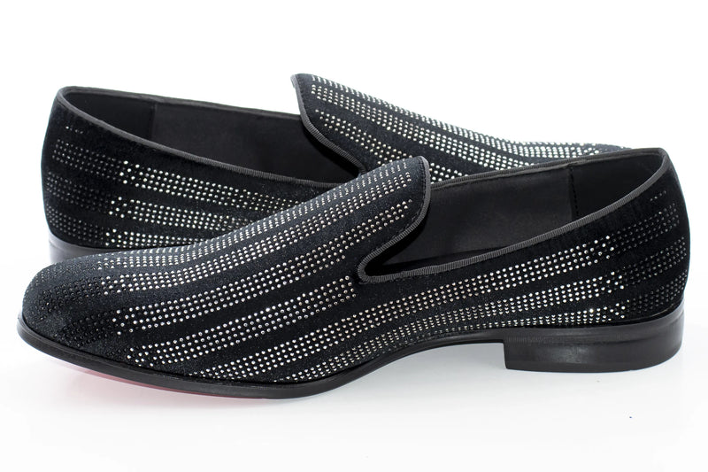 Men's Black And White Rhinestone Dress Loafer