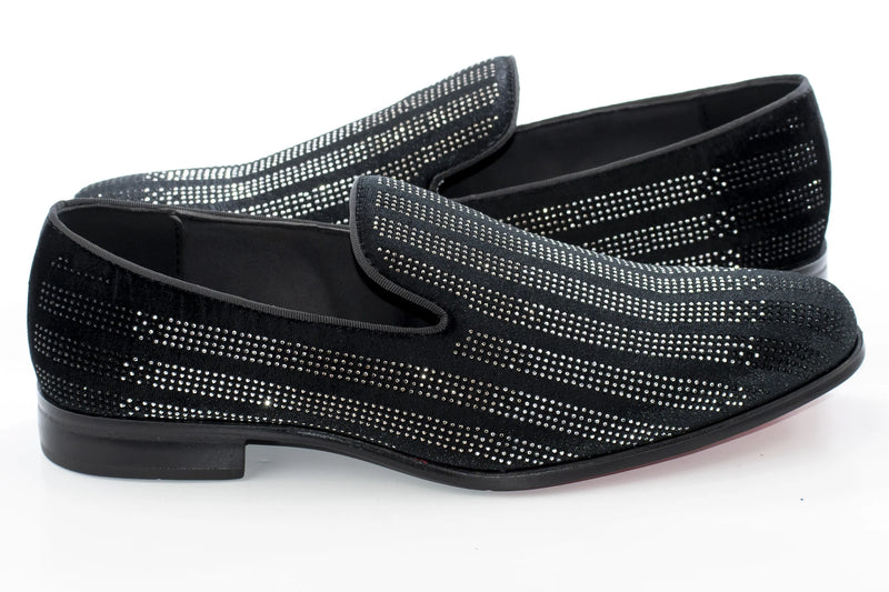 Men's Black And White Rhinestone Dress Loafer