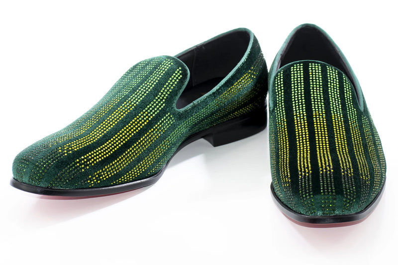 Men's Emerald Green And Yellow Rhinestone Dress Loafer