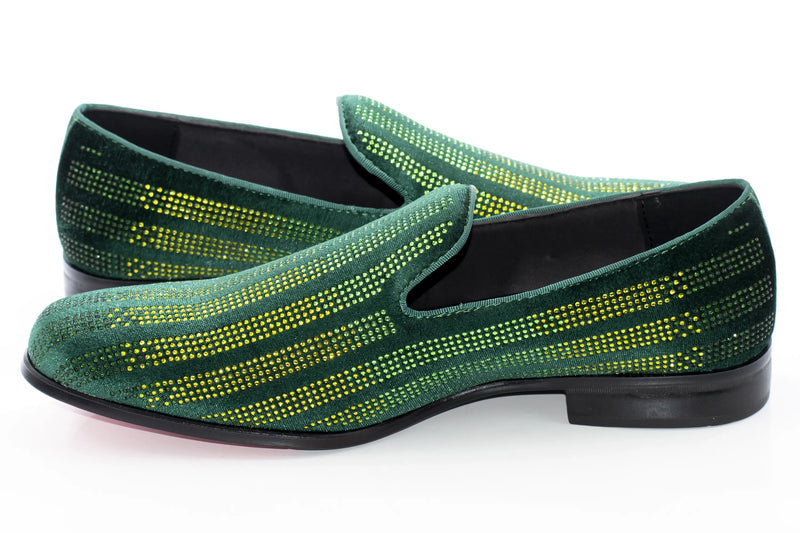Men's Emerald Green And Yellow Rhinestone Dress Loafer
