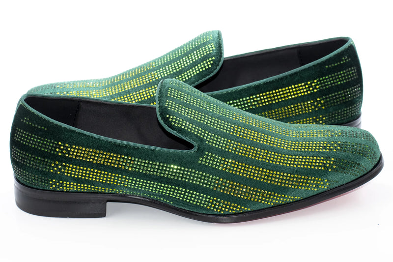 Men's Emerald Green And Yellow Rhinestone Dress Loafer