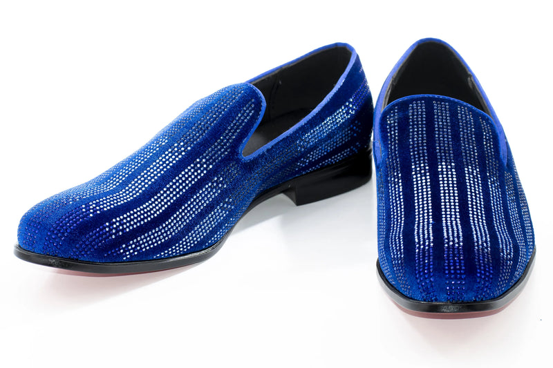 Men's Blue And White Rhinestone Dress Loafer