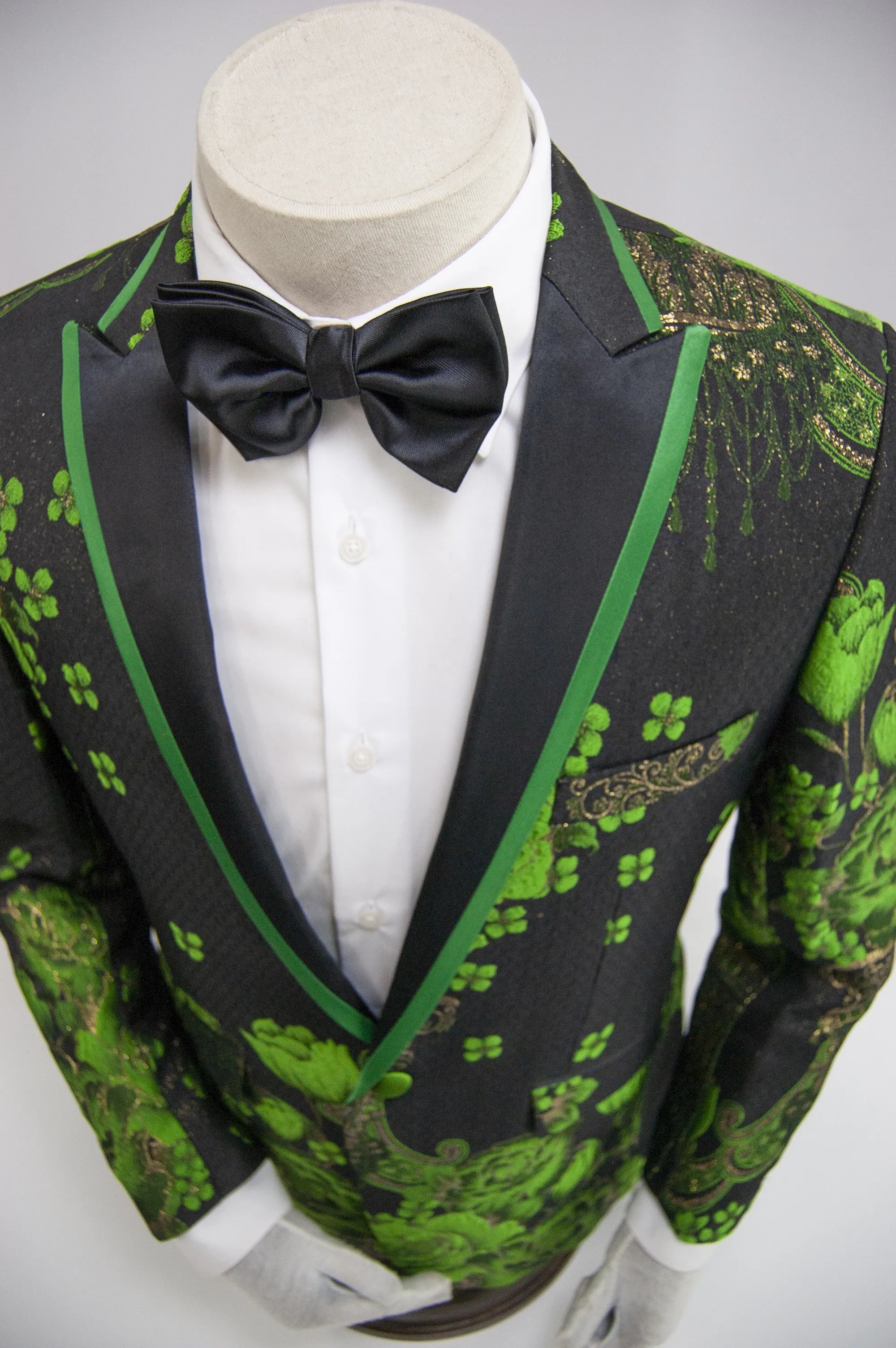 Black And Green Slim-Fit Dinner Jacket - Peak Lapel, Bow-Tie