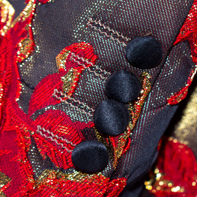 Men's Red Floral Dinner Jacket With Shawl Lapels