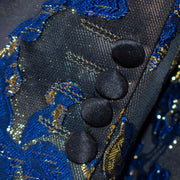 Men's Royal Blue Floral Dinner Jacket With Shawl Lapels