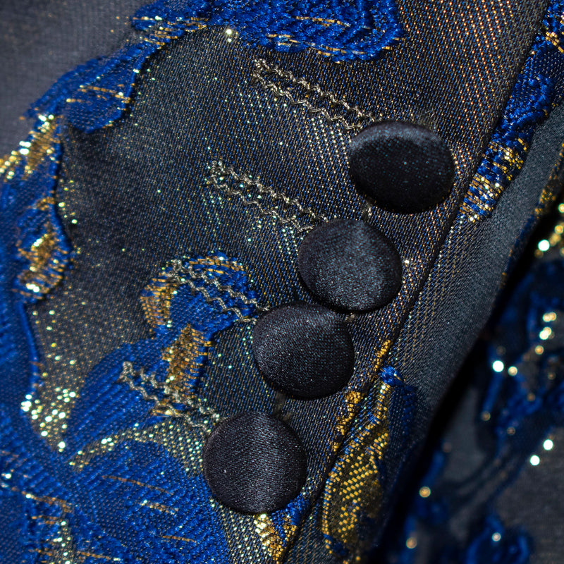 Men's Royal Blue Floral Dinner Jacket With Shawl Lapels