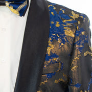 Men's Royal Blue Floral Dinner Jacket With Shawl Lapels