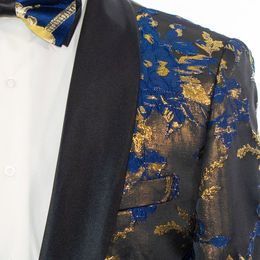 Men's Royal Blue Floral Dinner Jacket With Shawl Lapels