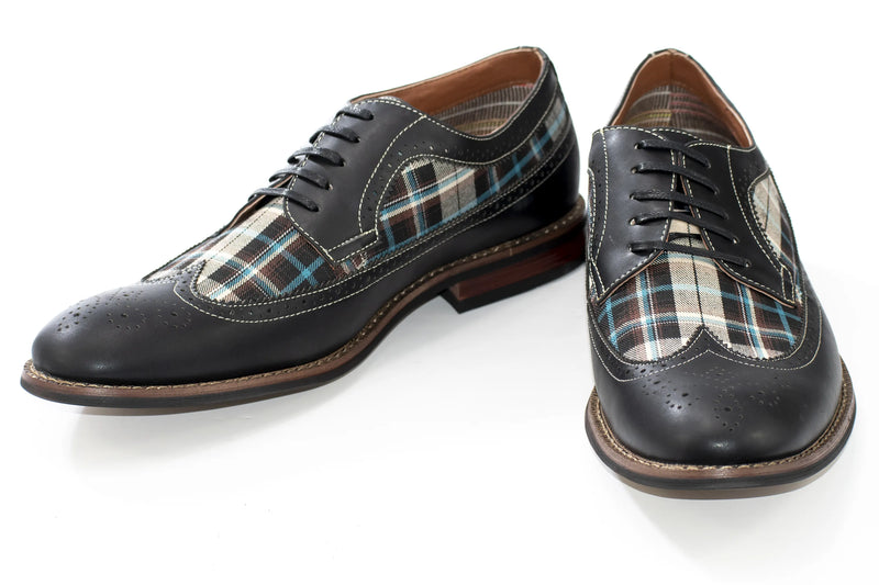Black Classic Plaid Brogue Lace-Up Wingtip