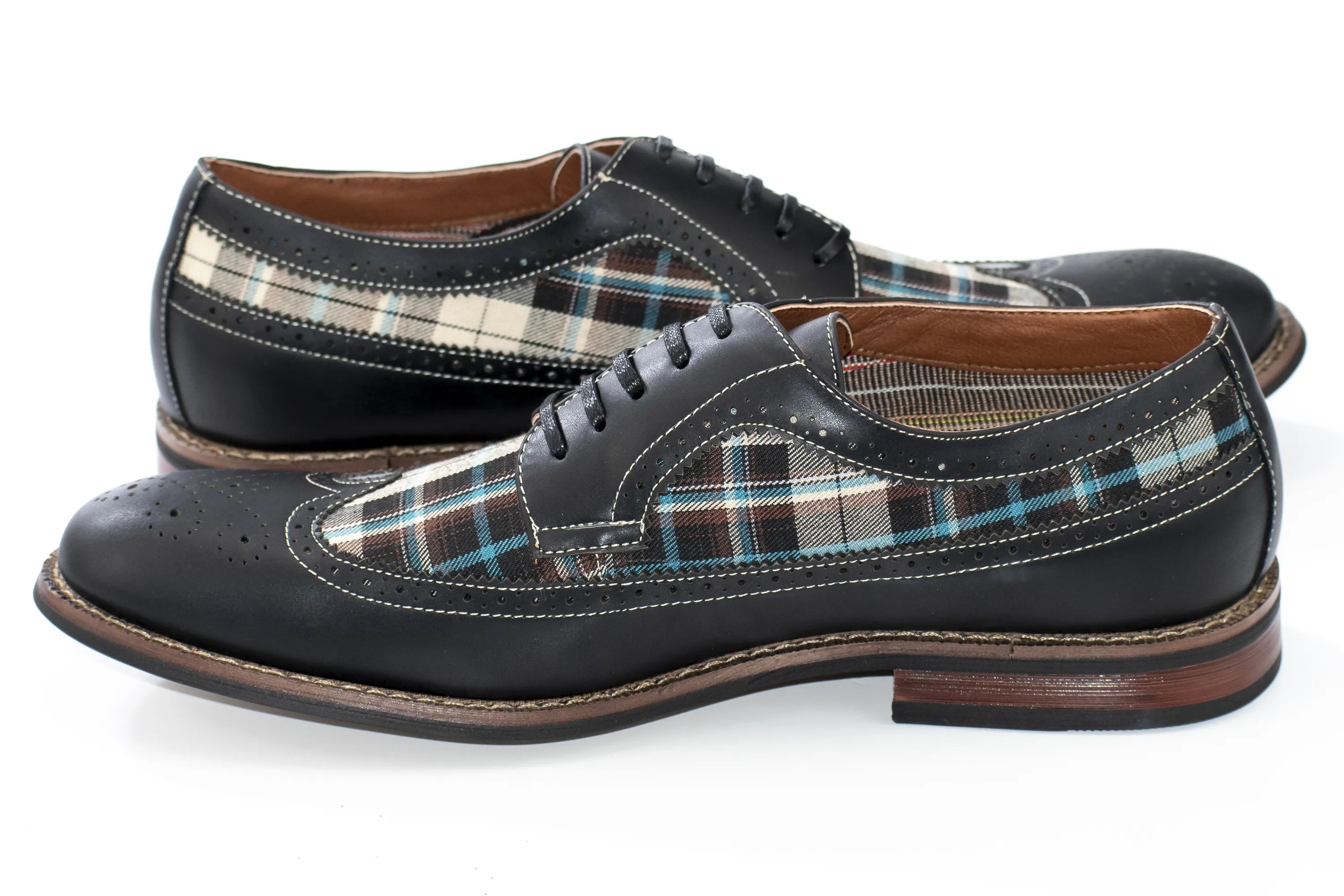 Black Classic Plaid Brogue Lace-Up Wingtip