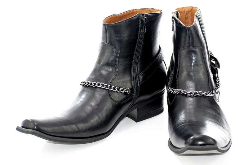 Black Buckled Western Style Boot with Chain