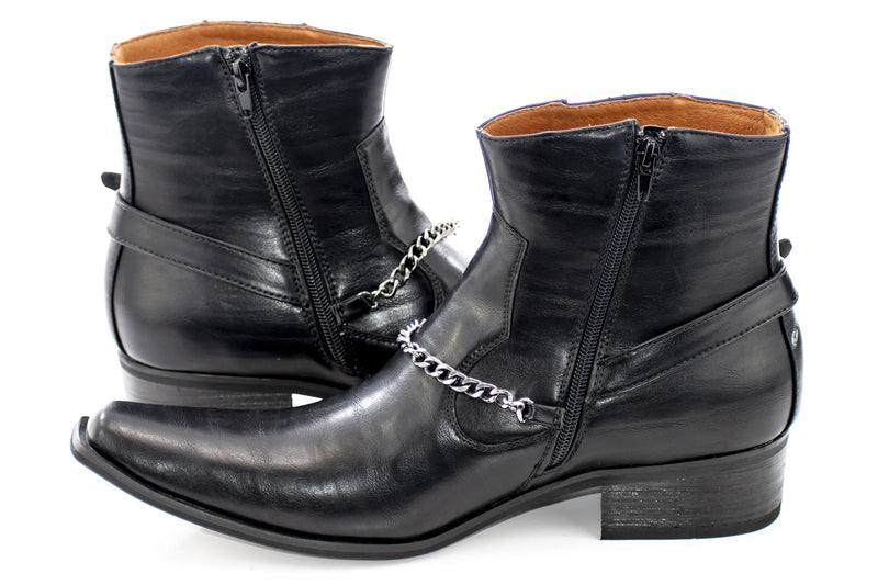 Black Buckled Western Style Boot with Chain