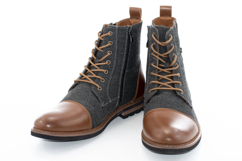 Cognac Duo-Textured Lace-Up Zip Boot