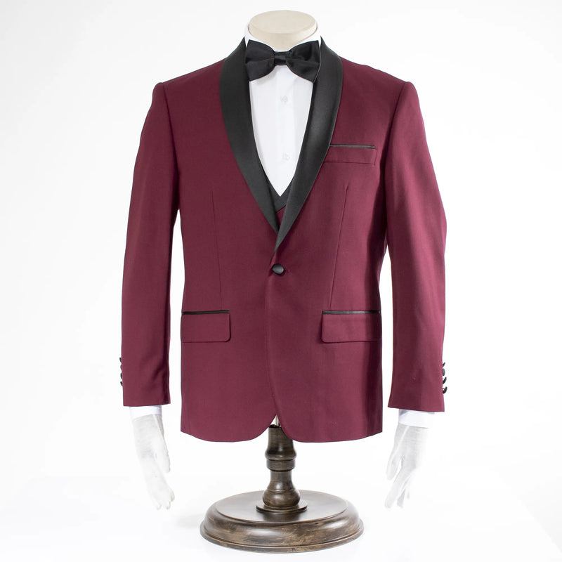 Burgundy Double-Breasted 3-Piece Tailored-Fit Tuxedo