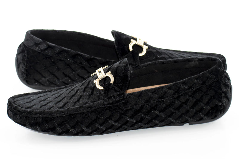 Black Diamond Embroidered Velvet Bit-Loafer Dress Shoe Sideview