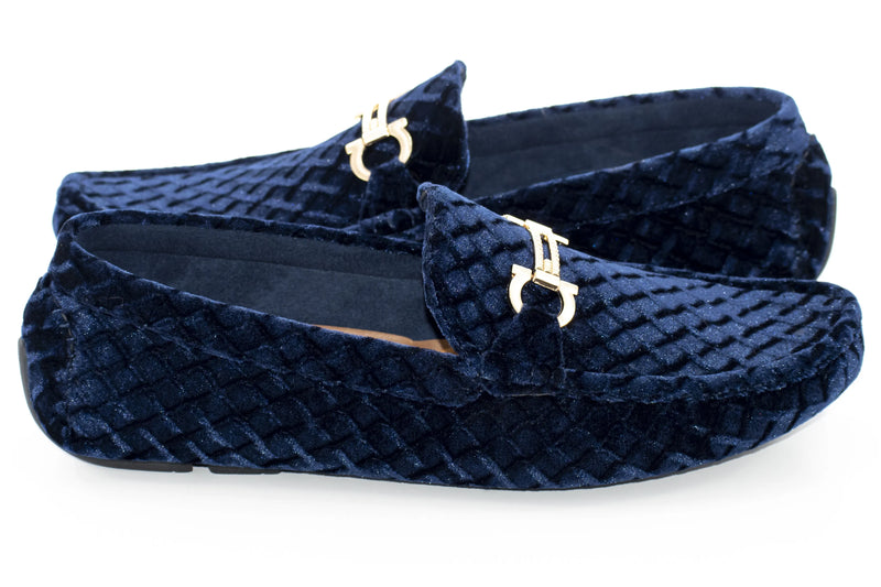 Men's Navy Blue Velvet Diamond Bit-Loafer