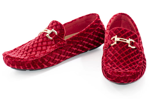 Men's Burgundy Velvet Diamond Bit-Loafer