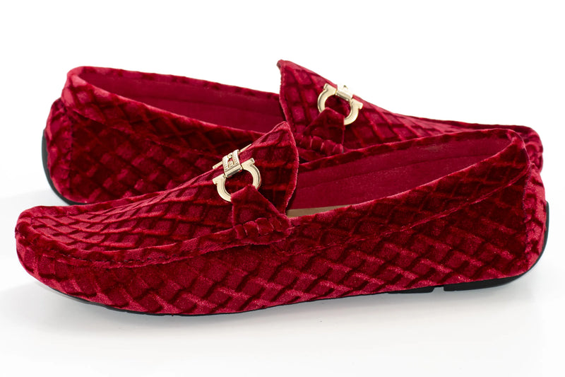 Men's Burgundy Velvet Diamond Bit-Loafer