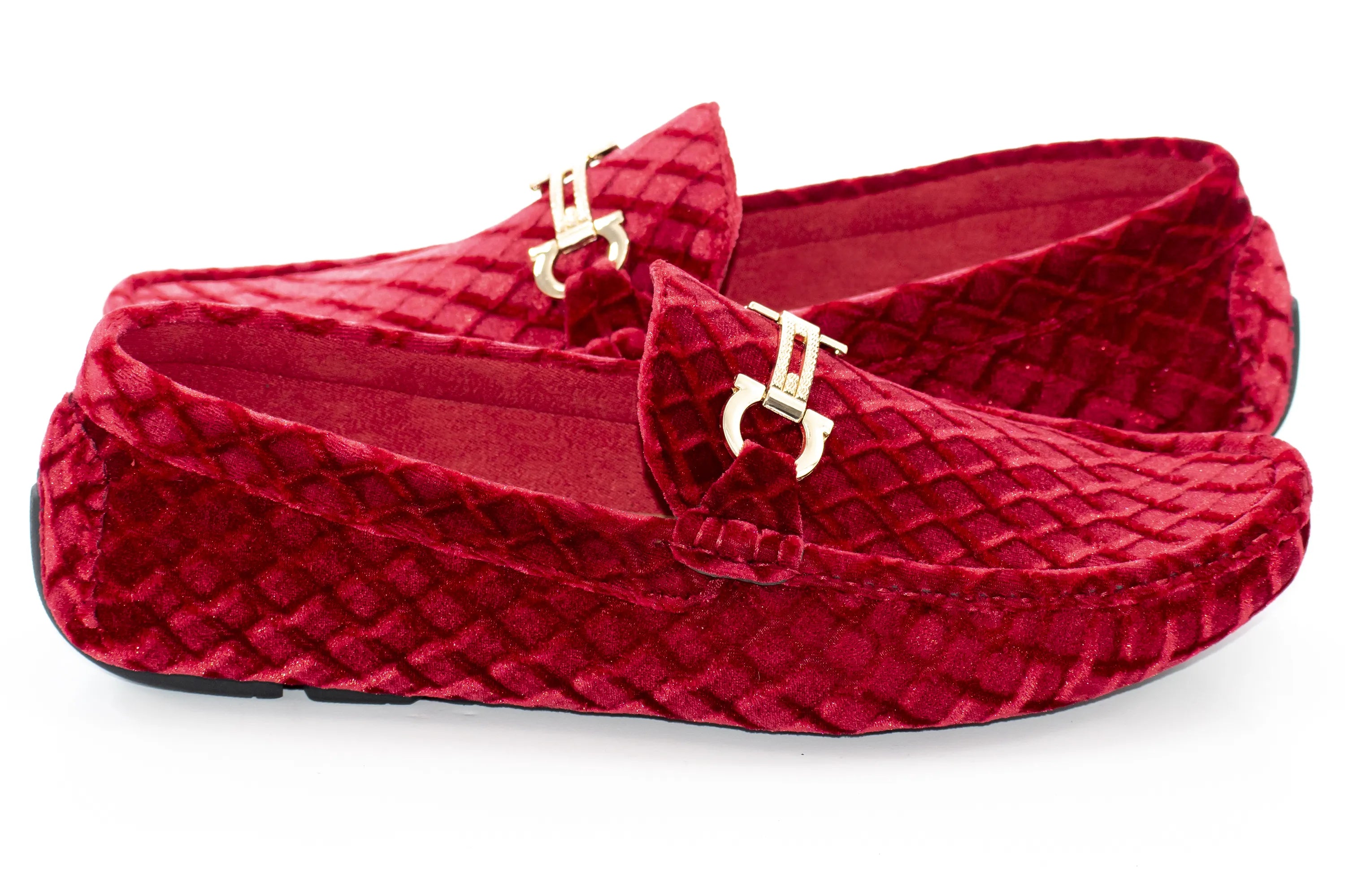 Men's Burgundy Velvet Diamond Bit-Loafer