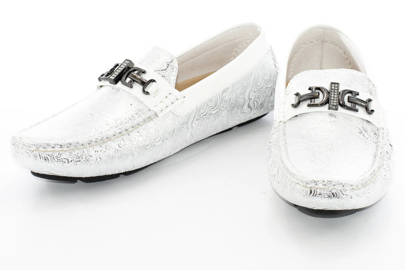 White Wavy Metallic Designer Bit Driver Loafer