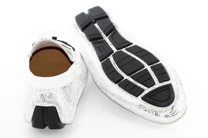 White Wavy Metallic Designer Bit Driver Loafer