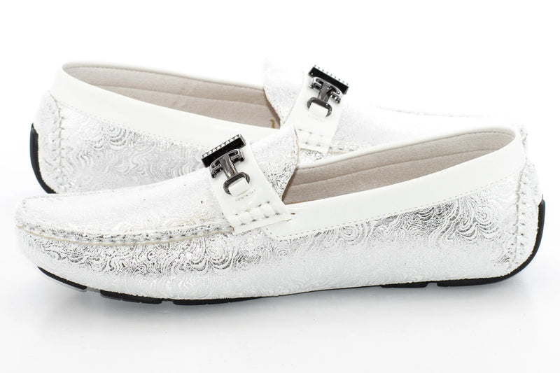 White Wavy Metallic Designer Bit Driver Loafer