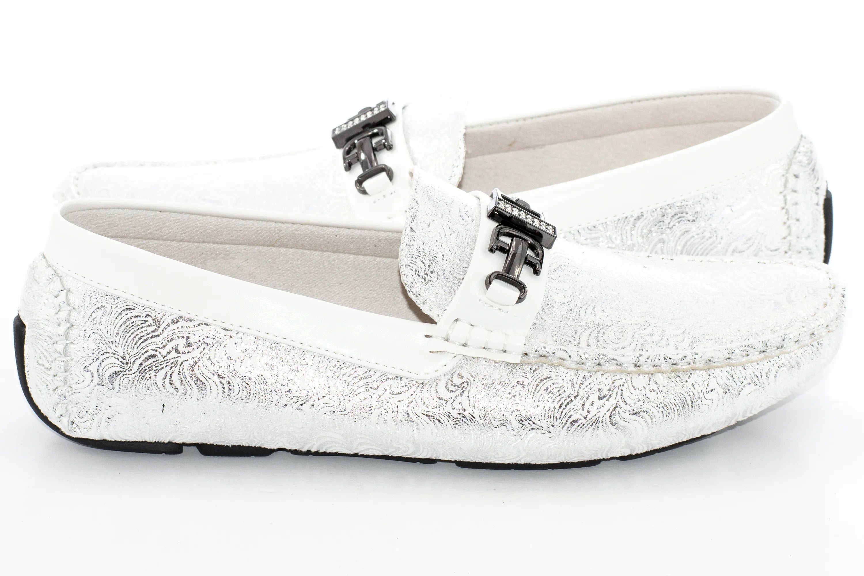 White Wavy Metallic Designer Bit Driver Loafer