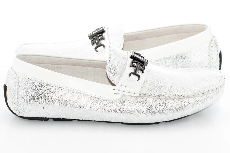 White Wavy Metallic Designer Bit Driver Loafer