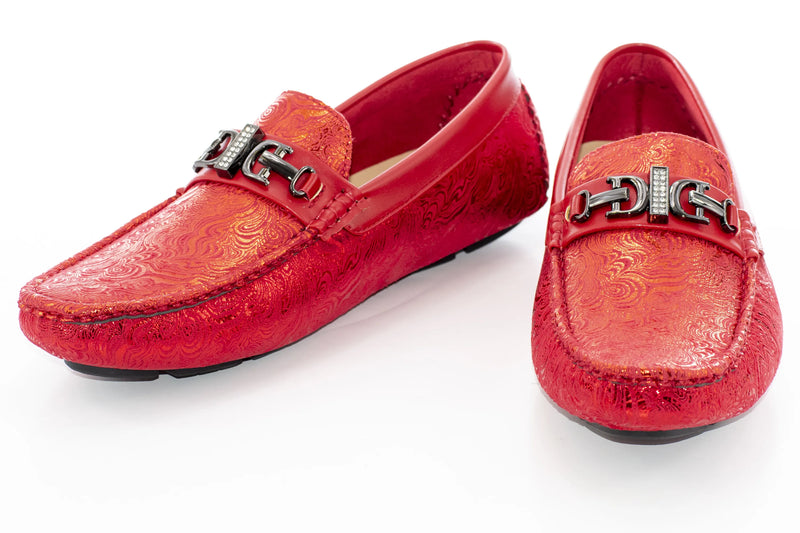 Red Wavy Metallic Designer Bit Driver Loafer