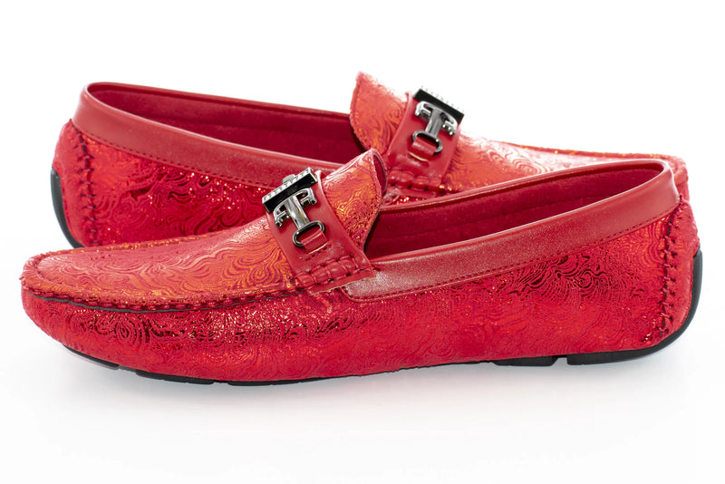 Red Wavy Metallic Designer Bit Driver Loafer