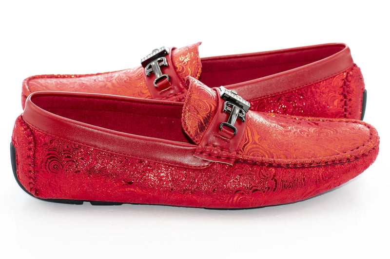 Red Wavy Metallic Designer Bit Driver Loafer