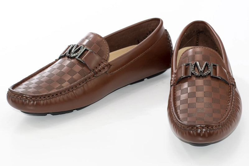 Brown Gingham Textured Driver Loafer