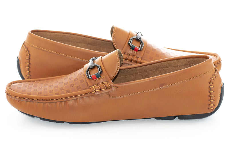 Camel Gingham Textured Designer Bit Driver Loafer
