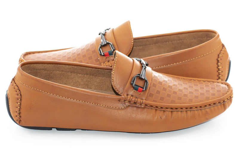 Camel Gingham Textured Designer Bit Driver Loafer