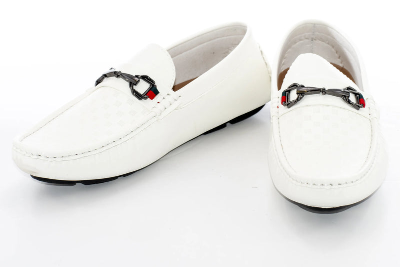 White Gingham Textured Designer Bit Driver Loafer