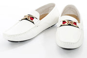 White Perforated Designer Bit Driver Loafer